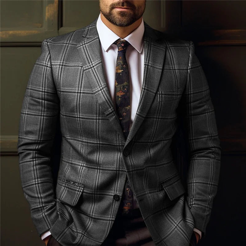 Men's Business Casual Plaid Two-Button Blazer Last Day 80% Off!