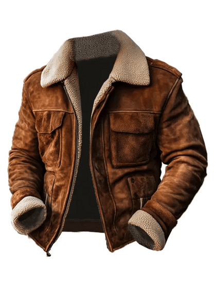 Men's Vintage Suede Patchwork Lamb Fleece Multi-Pocket Reverse Collar Outdoor Jacket Last day 80% off!