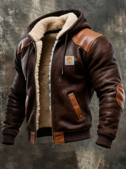 Warm vintage suede and leather jacket with hood for men | Last Day 80% Off!