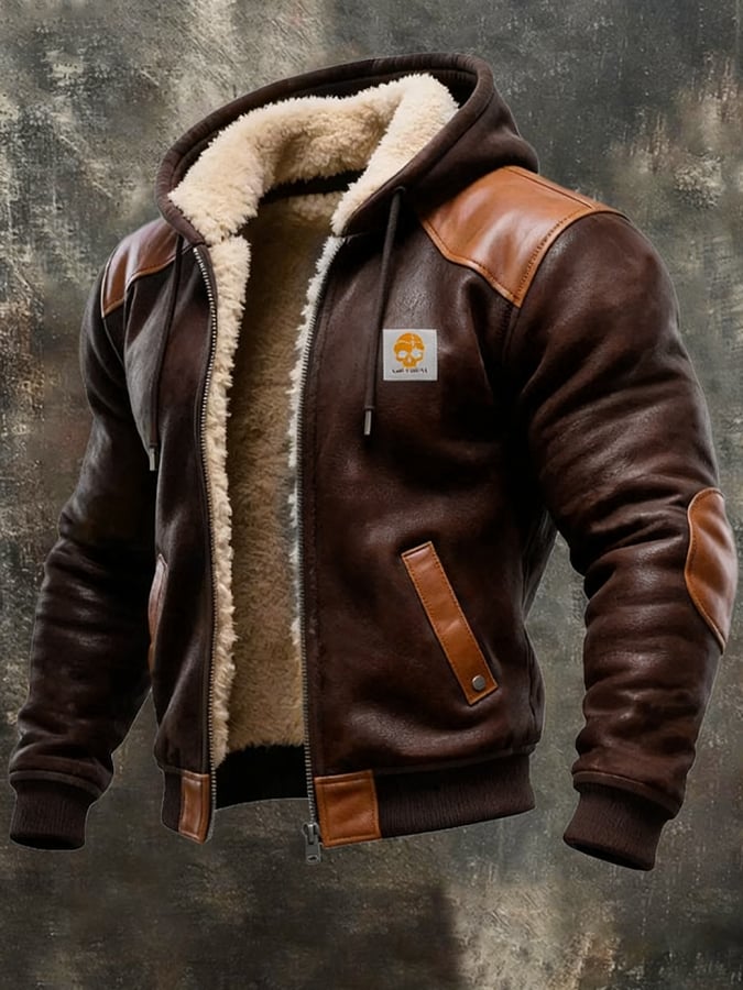 Vintage suede leather men's jacket with hood | Last Day 80% Off!