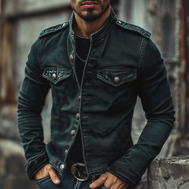 Men's Vintage Stand Collar Denim Jacket Last day 80% off!