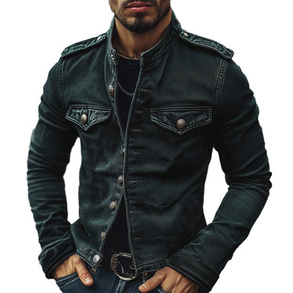 Men's Vintage Stand Collar Denim Jacket Last day 80% off!
