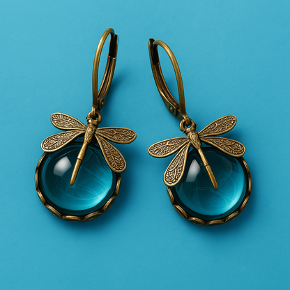 Spherical Dragonfly Earrings in Antique Gold | Last day 80% off!
