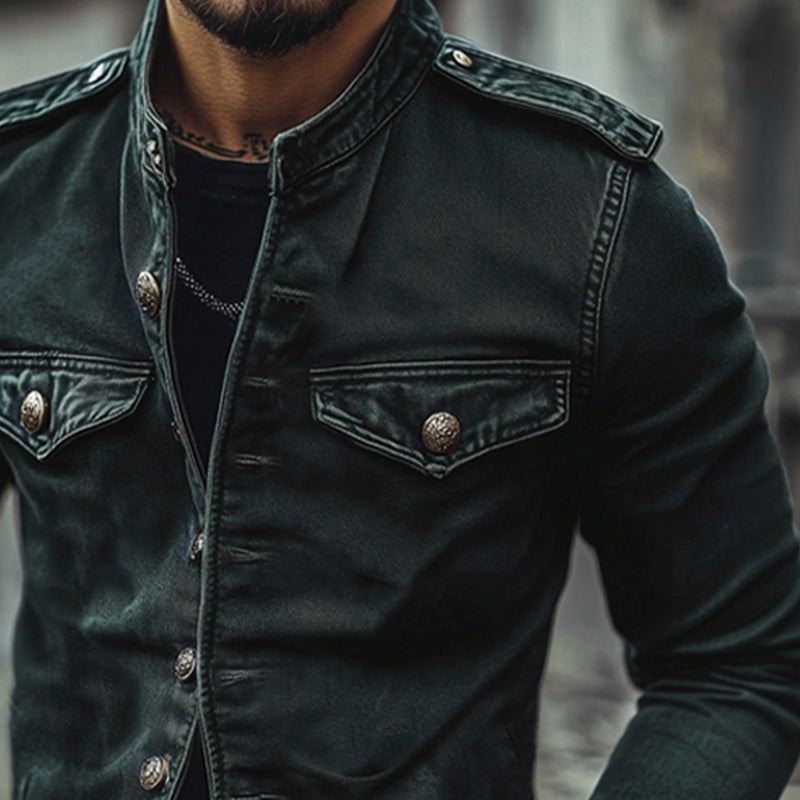 Men's Vintage Stand Collar Denim Jacket Last day 80% off!