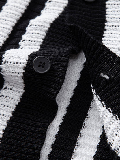 Shirt with drop shoulders and crochet stripes & linen trousers with straight legs | Last day 80% off!