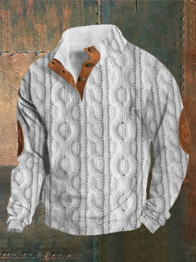 Men's Retro Print Stand Collar Button Casual Sweatshirt Last Day 80% Off!
