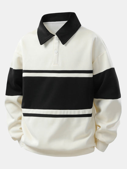 Relaxed Fit Colour Block Patchwork Polo Sweatshirt | Last Day 80% Off!