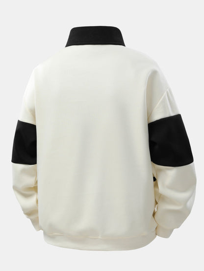 Relaxed Fit Colour Block Patchwork Polo Sweatshirt | Last Day 80% Off!