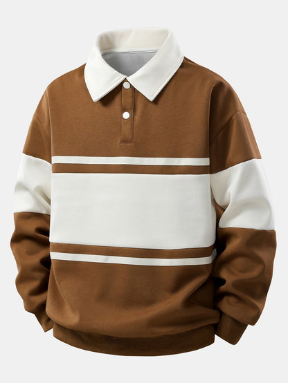 Relaxed Fit Colour Block Patchwork Polo Sweatshirt | Last Day 80% Off!