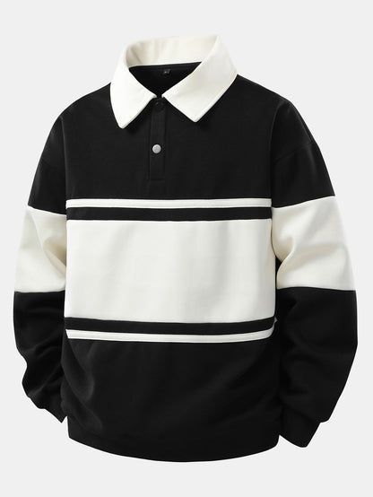 Relaxed Fit Colour Block Patchwork Polo Sweatshirt | Last Day 80% Off!