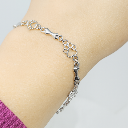 Limited Edition Pure Silver Dog Paw and Bone Charms Bracelet | Last Day 80% Off!