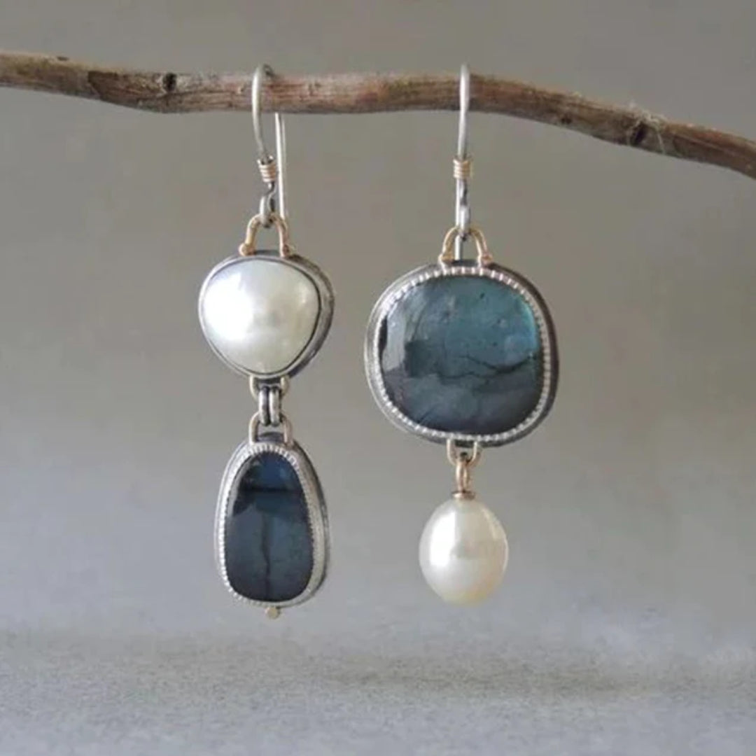 Vintage Blue Stone Pearl Earrings | Last Day 80% Off!