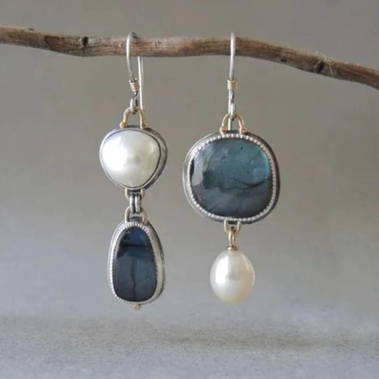 Vintage Blue Stone Pearl Earrings | Last Day 80% Off!
