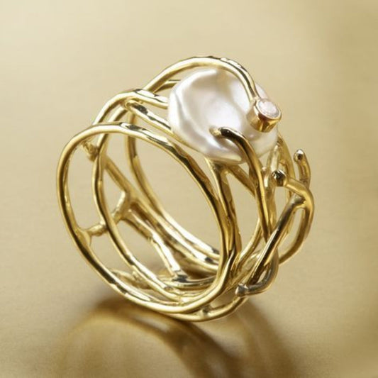 Samira - Thin Golden & Pearl Ring | Last Day 80% Off!