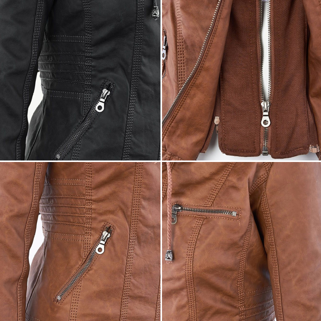 Olivia™ | Waterproof Women's Leather Jacket with Hood Last day 80% off!
