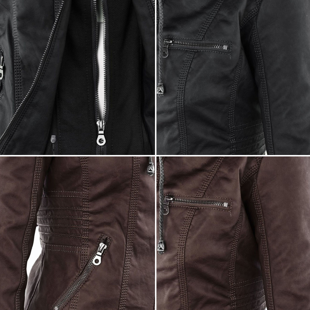 Olivia™ | Waterproof Women's Leather Jacket with Hood Last day 80% off!