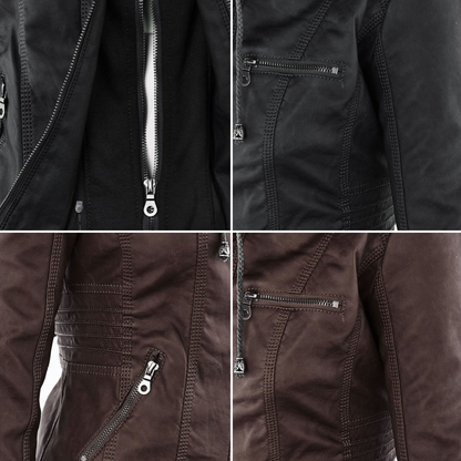 Olivia™ | Waterproof Women's Leather Jacket with Hood Last day 80% off!