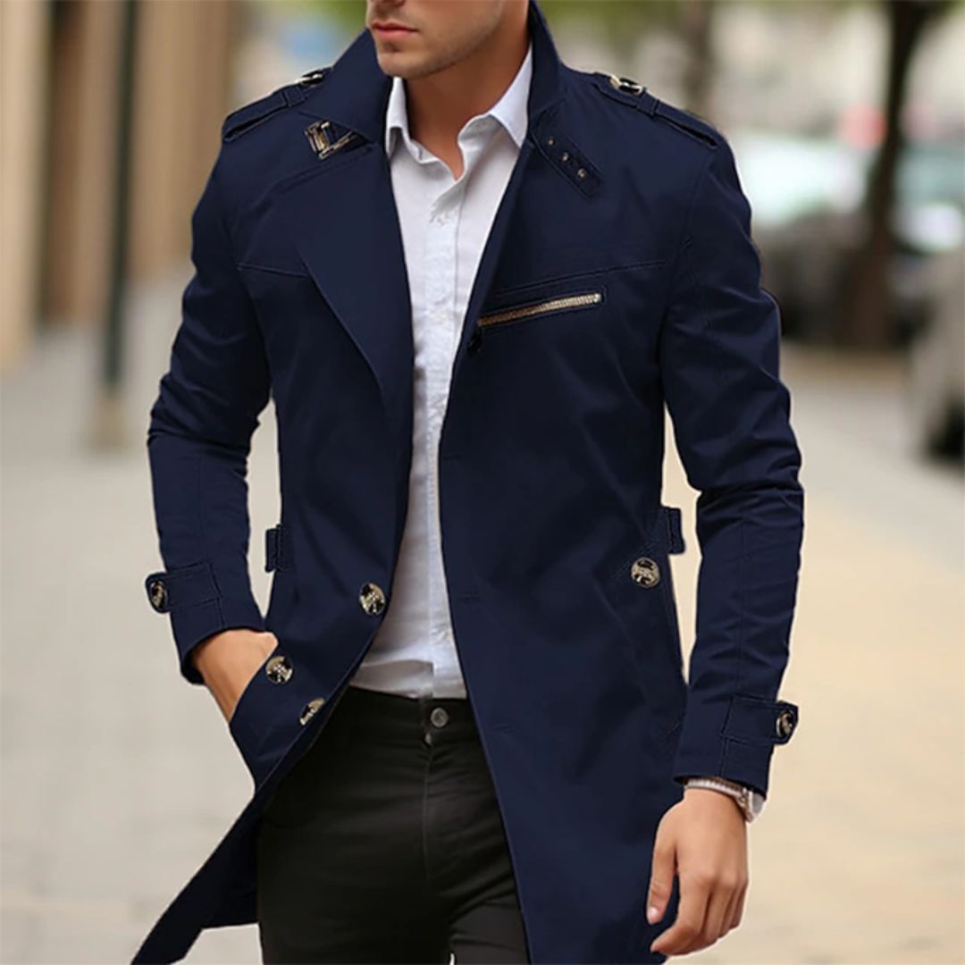 Men's Daily Plain Trench Coat – Lapel, Single-Breasted, Front Pocket Last day 80% off!