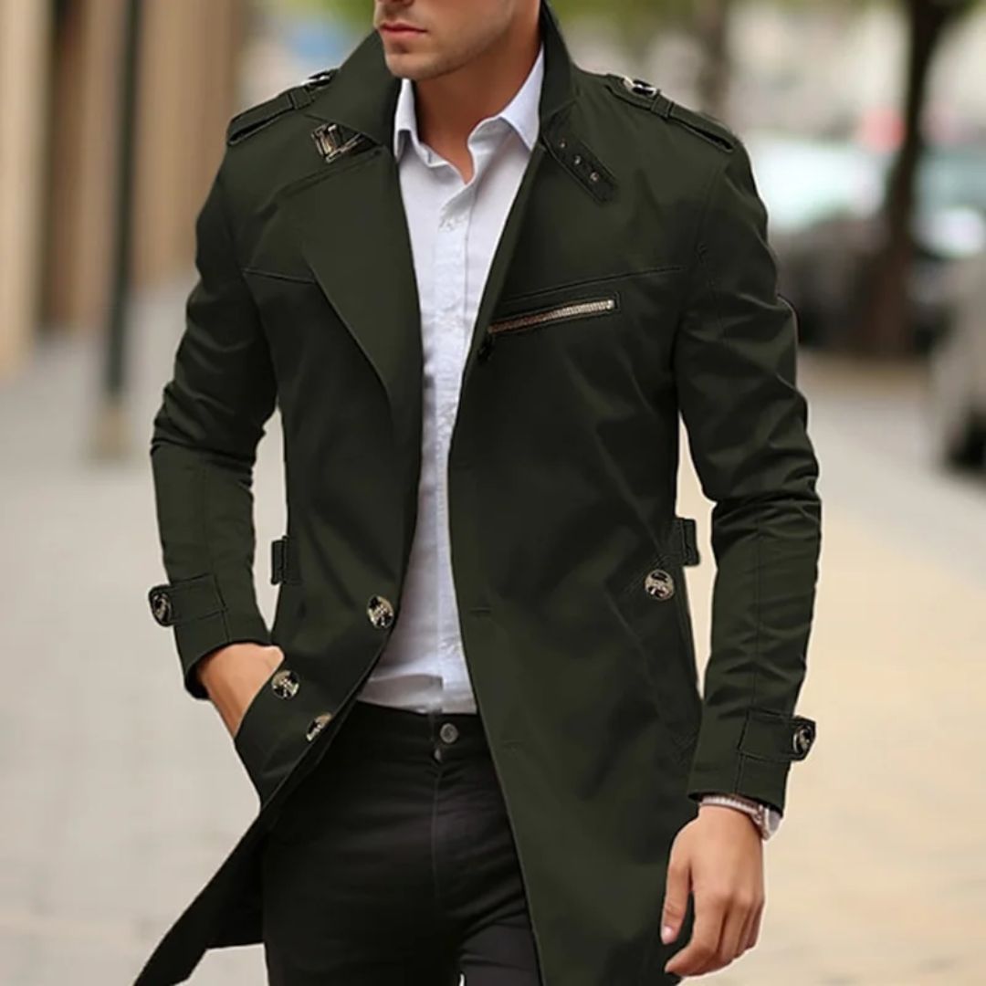 Men's Daily Plain Trench Coat – Lapel, Single-Breasted, Front Pocket Last day 80% off!