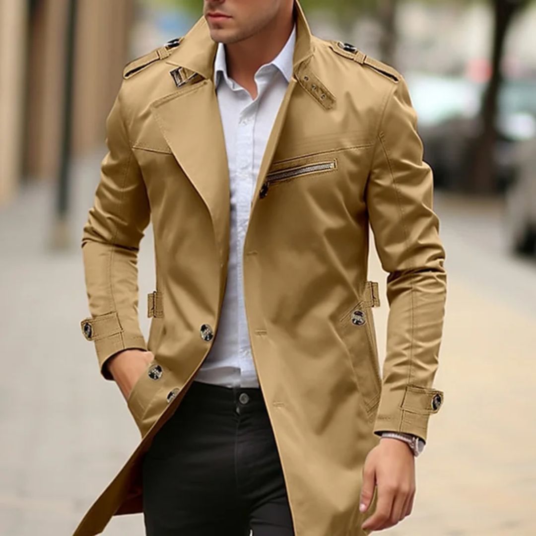 Men's Daily Plain Trench Coat – Lapel, Single-Breasted, Front Pocket Last day 80% off!