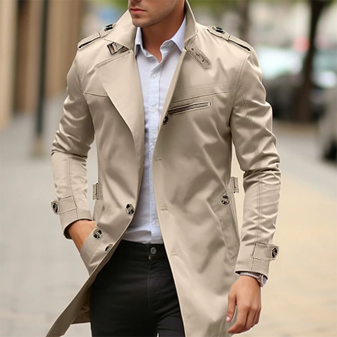 Men's Daily Plain Trench Coat – Lapel, Single-Breasted, Front Pocket Last day 80% off!