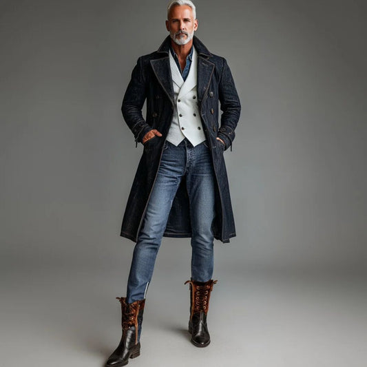 Men's Double-Breasted Denim Trench Coat Last day 80% off!