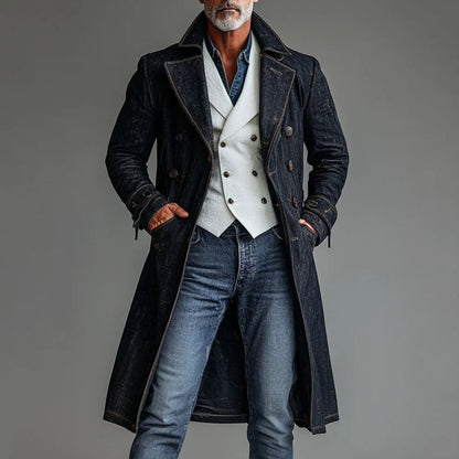 Men's Double-Breasted Denim Trench Coat Last day 80% off!