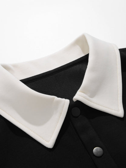 Relaxed Fit Colour Block Patchwork Polo Sweatshirt | Last Day 80% Off!