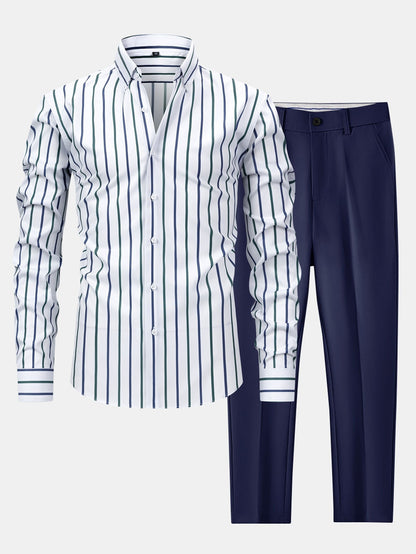 Shirt with long sleeves, stripes, and buttons & slim fit tapered trousers | Last day 80% off!
