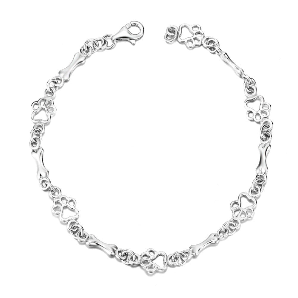 Limited Edition Pure Silver Dog Paw and Bone Charms Bracelet | Last Day 80% Off!