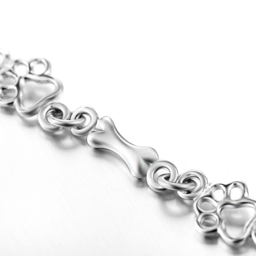 Limited Edition Pure Silver Dog Paw and Bone Charms Bracelet | Last Day 80% Off!