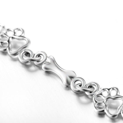 Limited Edition Pure Silver Dog Paw and Bone Charms Bracelet | Last Day 80% Off!
