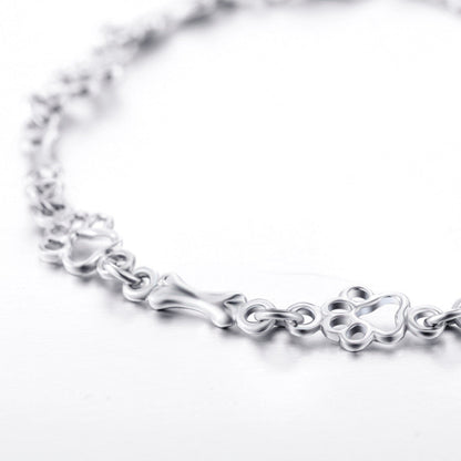 Limited Edition Pure Silver Dog Paw and Bone Charms Bracelet | Last Day 80% Off!