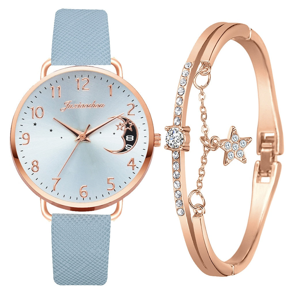 Moon Numbers Dial Watch and Bracelets Set | Last day 80% off!