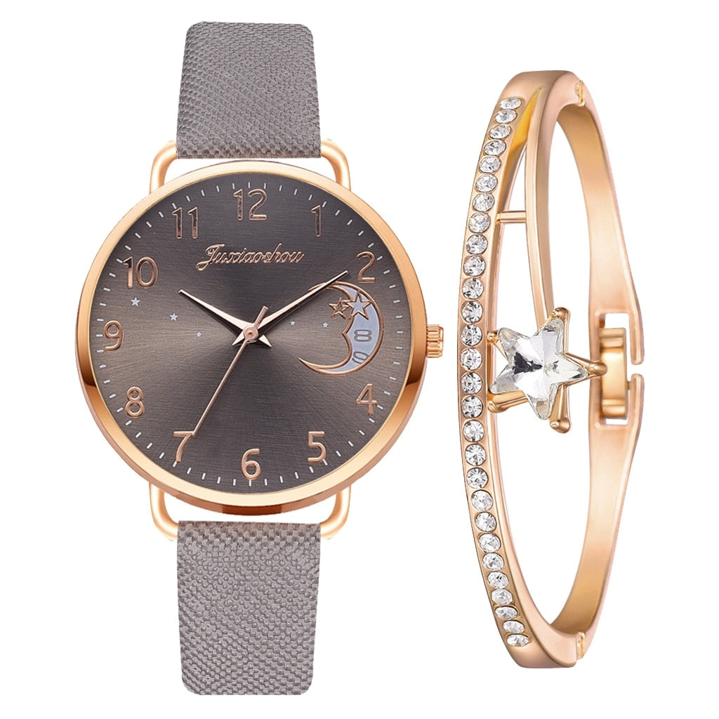 Moon Numbers Dial Watch and Bracelets Set | Last day 80% off!