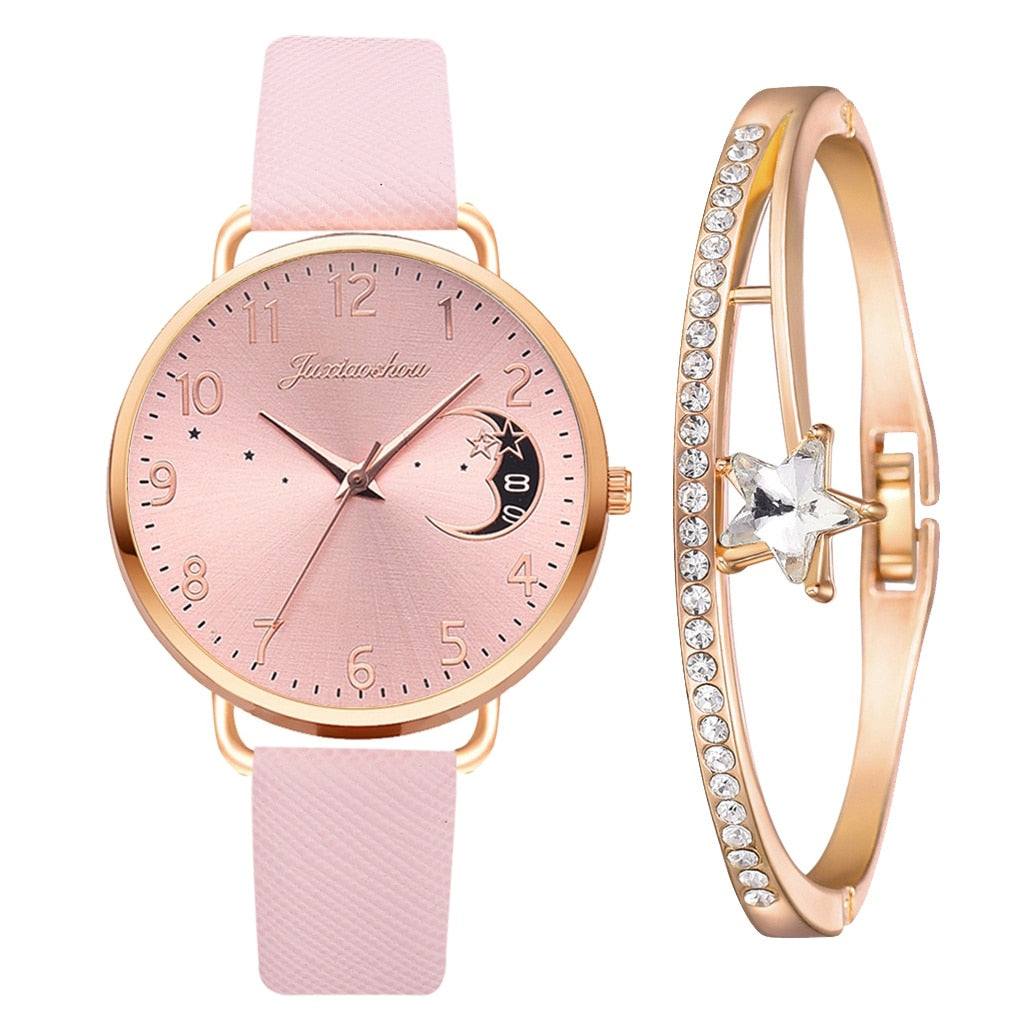 Moon Numbers Dial Watch and Bracelets Set | Last day 80% off!