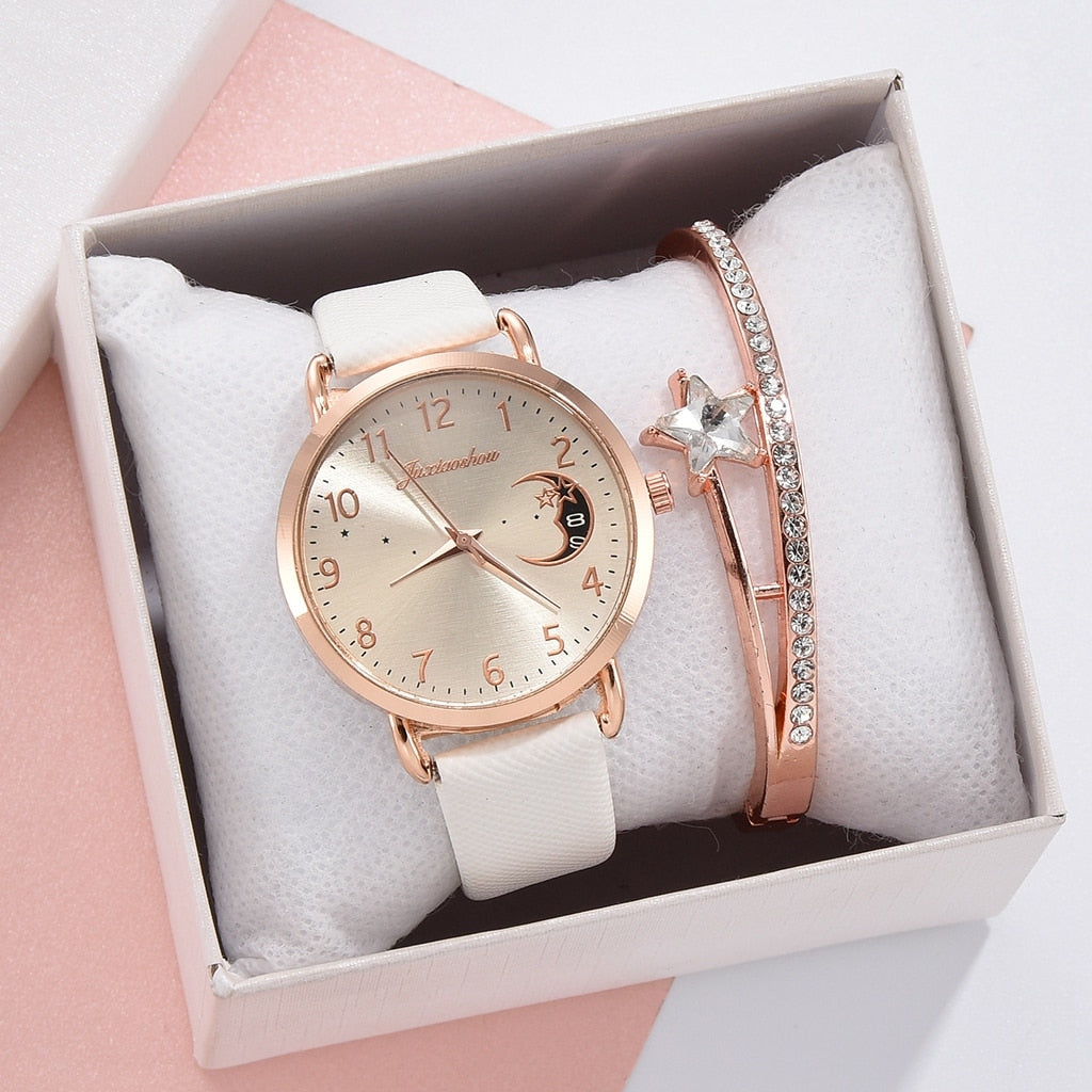 Moon Numbers Dial Watch and Bracelets Set | Last day 80% off!