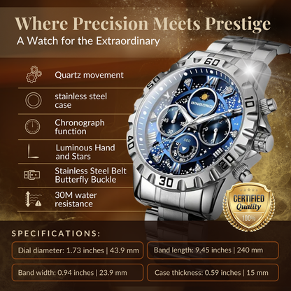 Luxury Chronograph Watch with Metal Band | Last day 80% off!