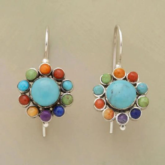 Multicoloured Turquoise Round Earrings | Last day 80% off!