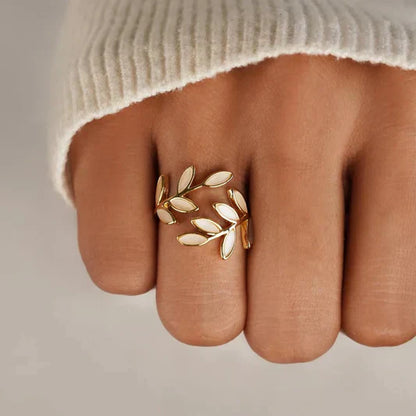Pure - White Opal Leaf Adjustable Ring | Last Day 80% Off!