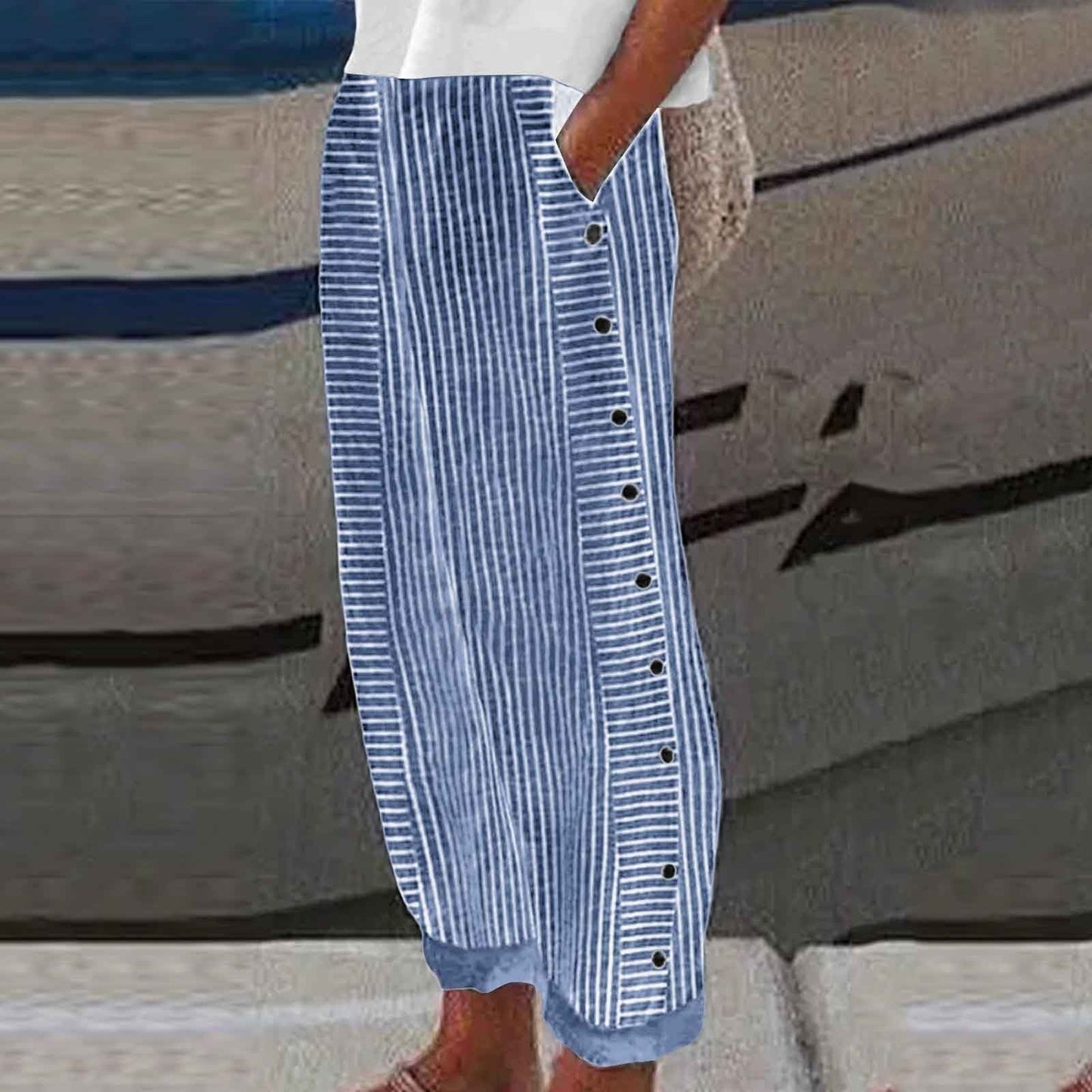 Sera™ - Striped Trousers with Button Accent | Last Day 80% Off!