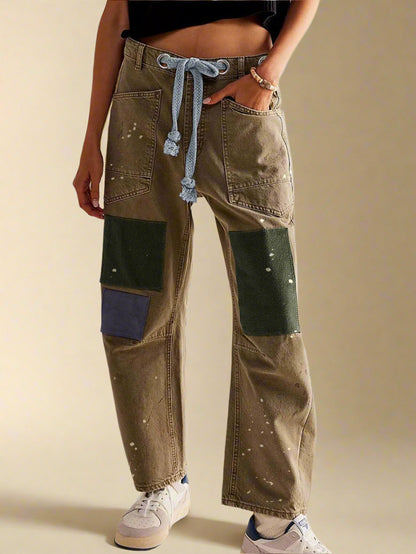 Felixa - Wide Leg Patchwork Denim Pants With I Last Day 80% Discount!
