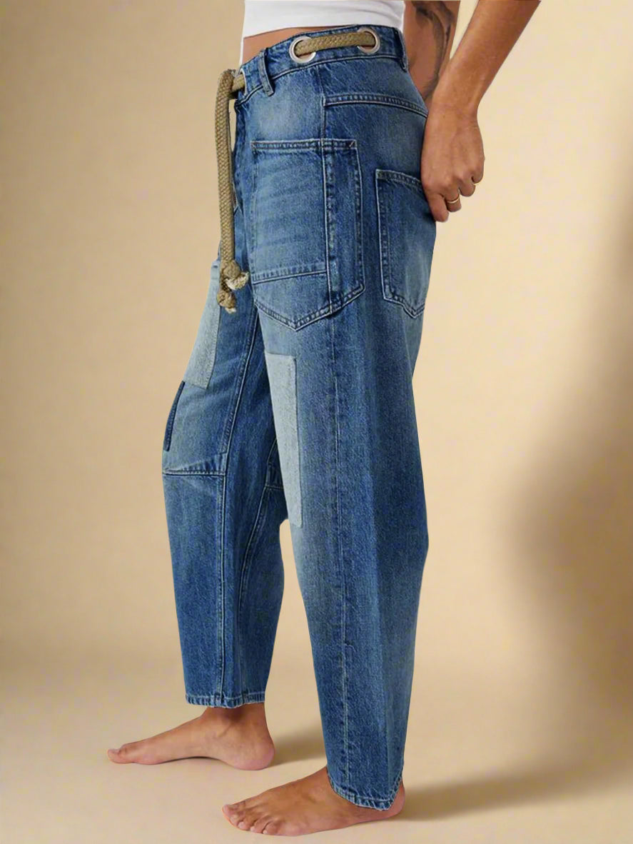 Felixa - Wide Leg Patchwork Denim Pants With I Last Day 80% Discount!