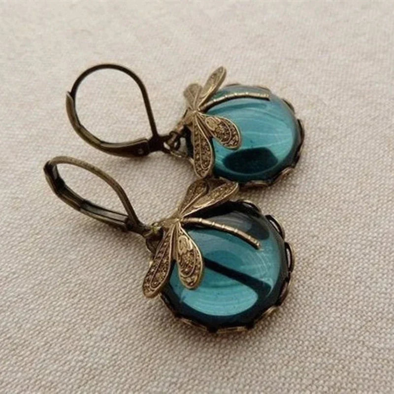 Spherical Dragonfly Earrings in Antique Gold | Last day 80% off!