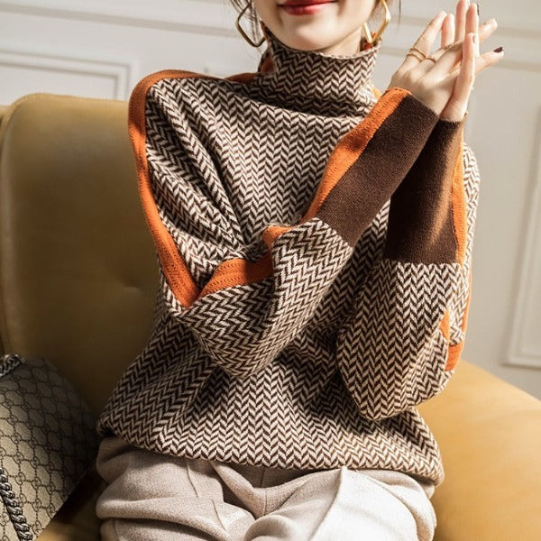 Malou™ | High Neck Jumper with Striking Contrast Stripes | Last day 80% off!
