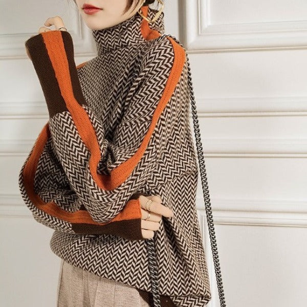 Malou™ | High Neck Jumper with Striking Contrast Stripes | Last day 80% off!