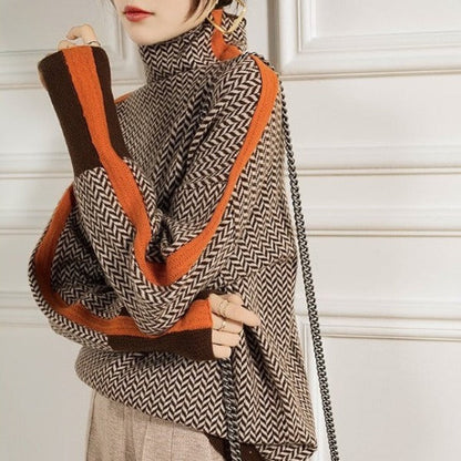 Malou™ | High Neck Jumper with Striking Contrast Stripes | Last day 80% off!