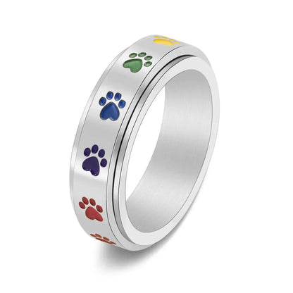 Spinning Stress-Relief Paw Ring – Stainless Steel with Rainbow Paws | Last Day 80% Off!