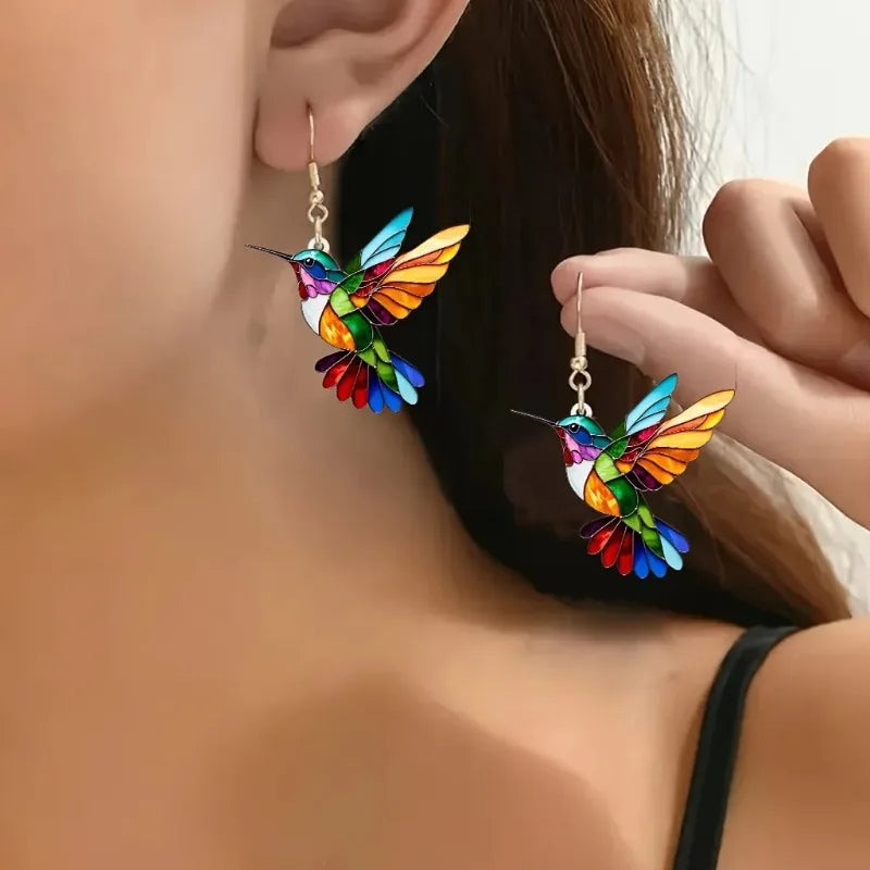 Acrylic Hummingbird Dangle Earrings – Bright 2D Bird Design | Last Day 80% Off!
