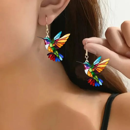Acrylic Hummingbird Dangle Earrings – Bright 2D Bird Design | Last Day 80% Off!